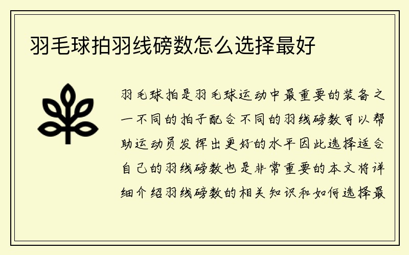 羽毛球拍羽线磅数怎么选择最好